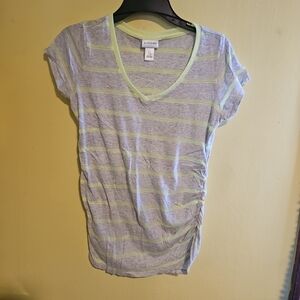 Motherhood Maternity Size Small Vneck T-Shirt Gray With Lime Green Stripes